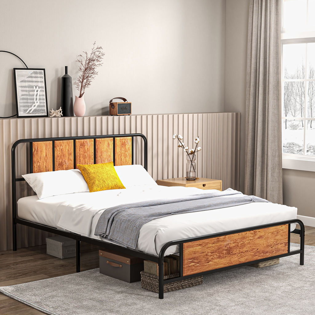 HOMCOM 31cm King Size Bed Frame, Industrial Bed Base with Headboard, Footboard, Steel Slat Support and Under Bed Storage, 160 x 207cm