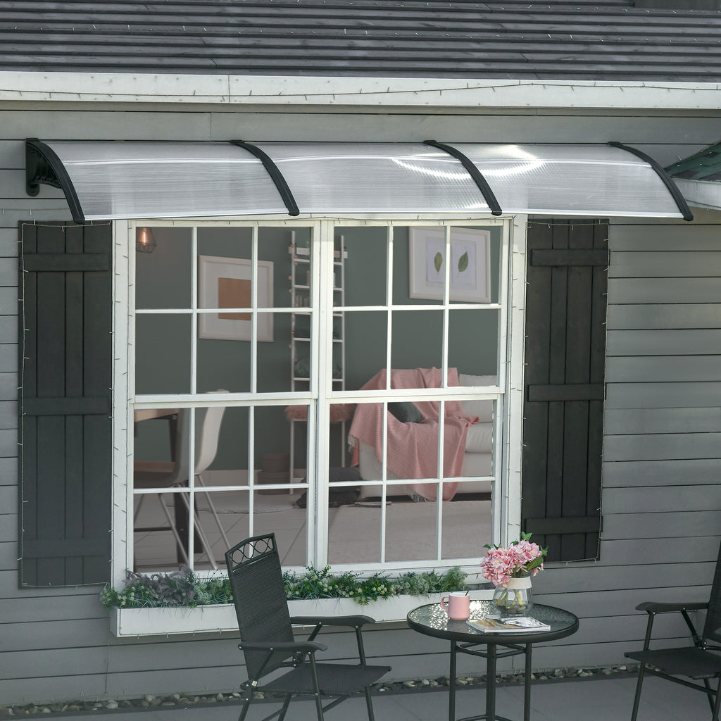 Outsunny Front Door Canopy, Outdoor Awning, 300 x 96cm Rain Shelter for Window, Porch and Front/Back Door, Clear - Inspirely