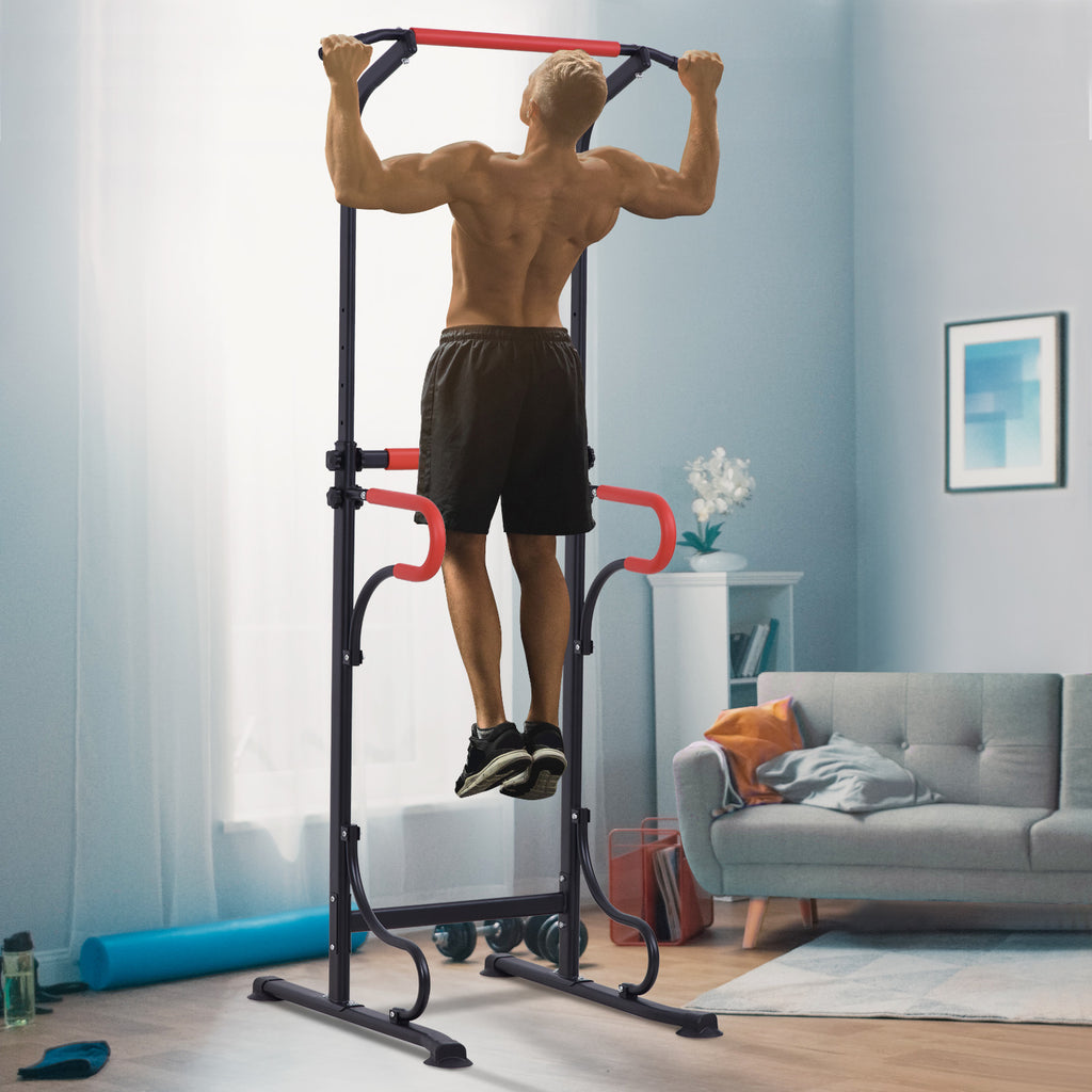 HOMCOM Steel Multi-Use Exercise Power Tower Pull Up Station Adjustable Height W/ Grips - Inspirely