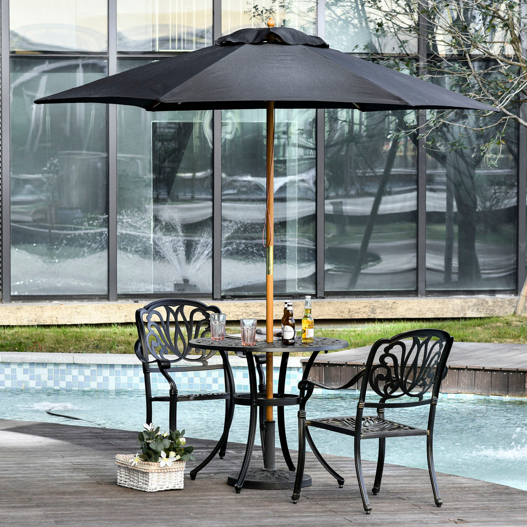 Outsunny 2.5m Wood Garden Parasol Sun Shade Patio Outdoor Wooden Umbrella Canopy Black - Inspirely