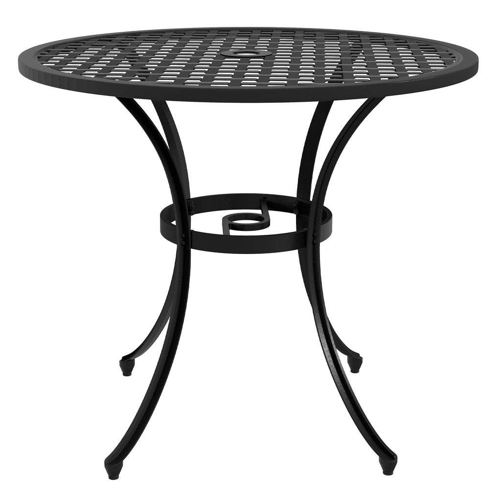 Outsunny Cast Aluminium Bistro Table with Umbrella Hole, 85cm Round Garden Table, Patio Table for Balcony, Poolside, Black