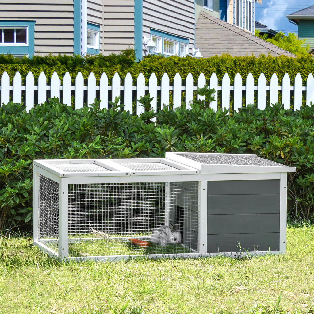 PawHut Indoor Outdoor Wooden Rabbit Hutch Small Animal Cage Pet Run Cover, with UV-resistant Asphalt roof and Water-repellent Paint - Inspirely