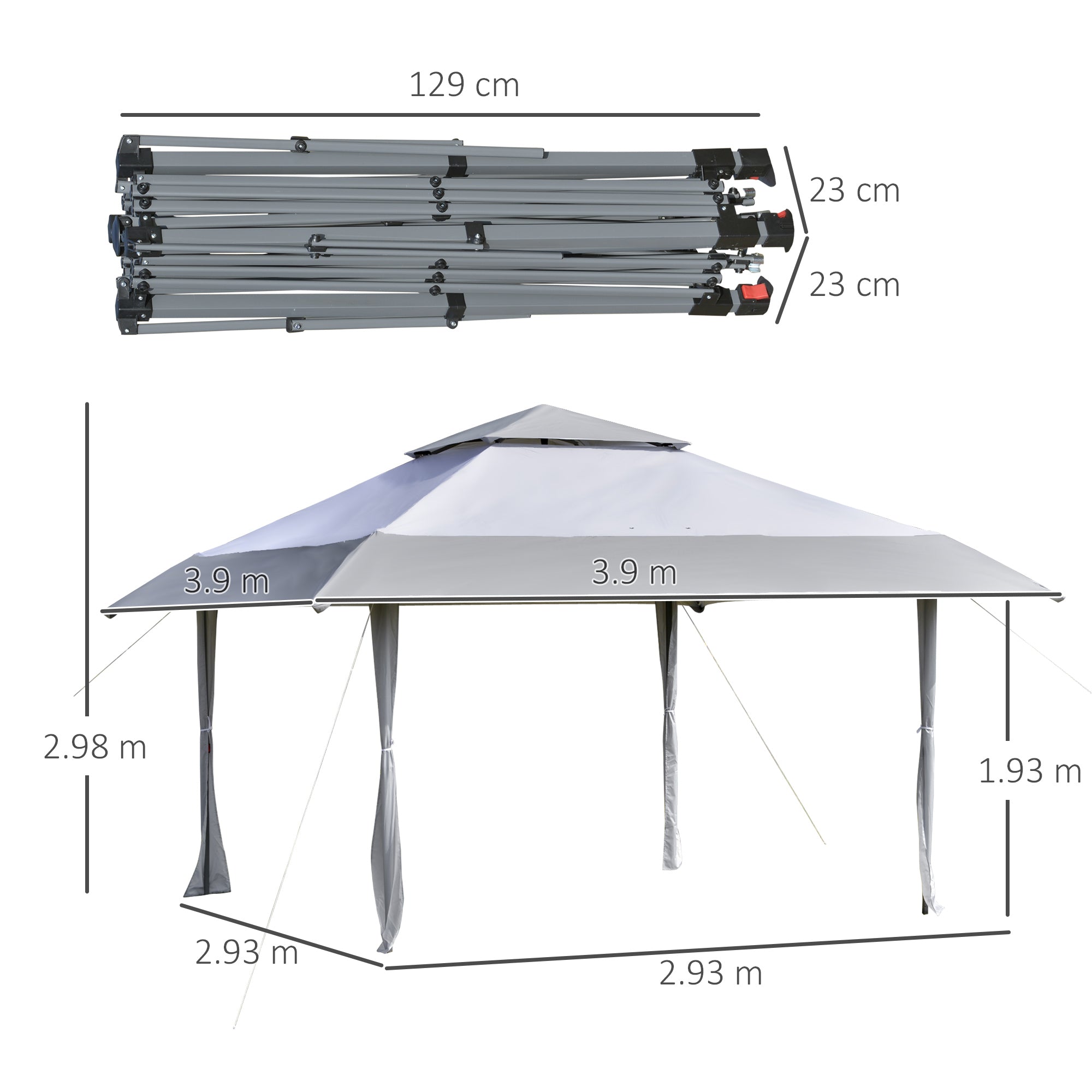 Outsunny Pop-up Canopy Gazebo Tent with Roller Bag & Adjustable Legs Outdoor Party, Steel Frame, 4 x 4m  White & Grey - Inspirely
