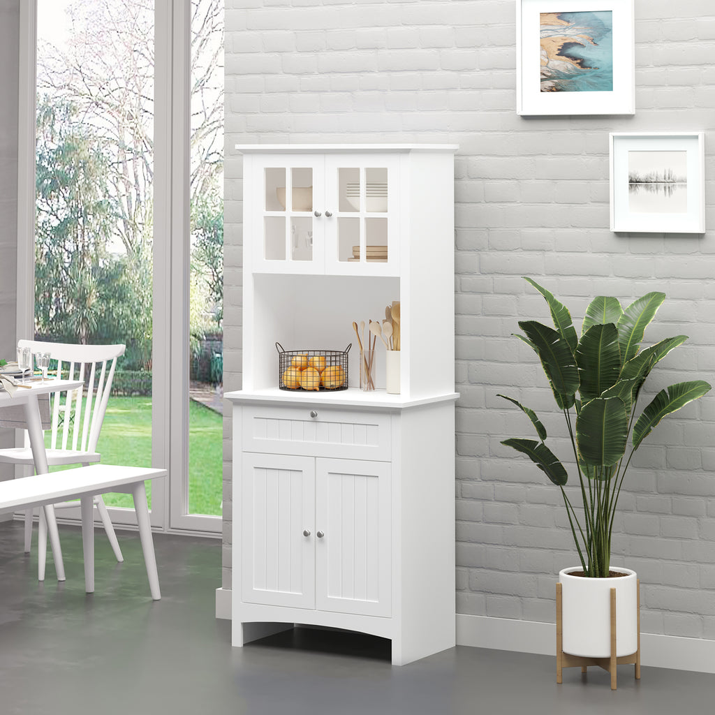 HOMCOM Kitchen Buffet and Hutch Wooden Storage Cupboard w/ Framed Glass Door, Drawer, Space for Dining and Living Room, 68.6W x 40D x 164Hcm, White - Inspirely