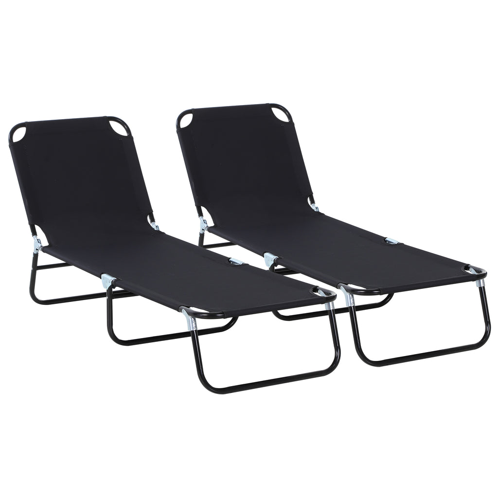 Outsunny 2 Pieces Foldable Sun Lounger Set With 5-Position Adjustable Backrest, Portable Relaxer Recliner with Lightweight Frame Great for Sun Bathing, Black