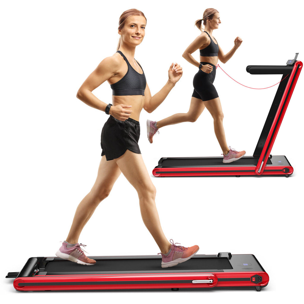 2 in 1 Folding Under Desk Treadmill with Dual LED Display Red