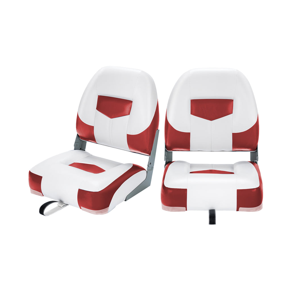 2 Pieces Folding Low-Back Boat Chair Set with Long Fixation Strap-Red