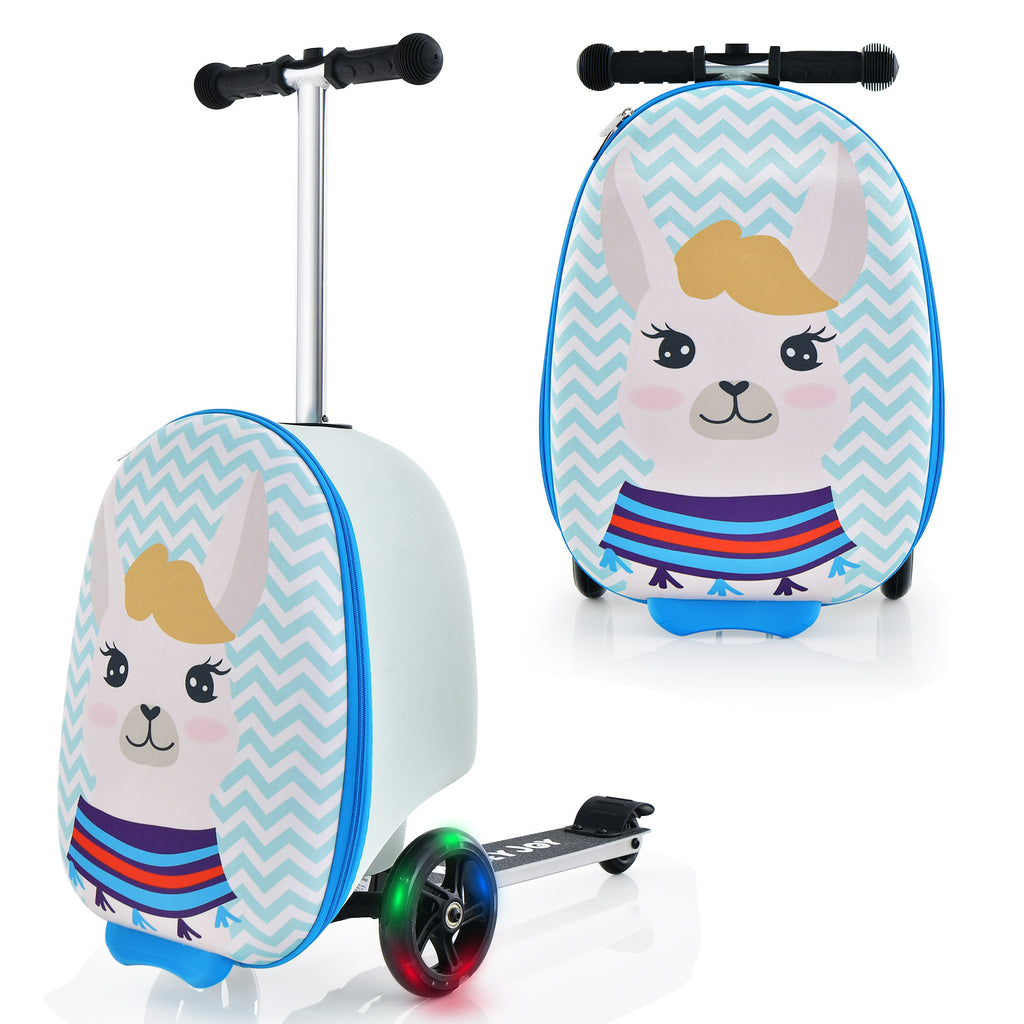 2-in-1 Folding Kids Scooter with Suitcase and 3 Color Lighted Wheels-Light Blue