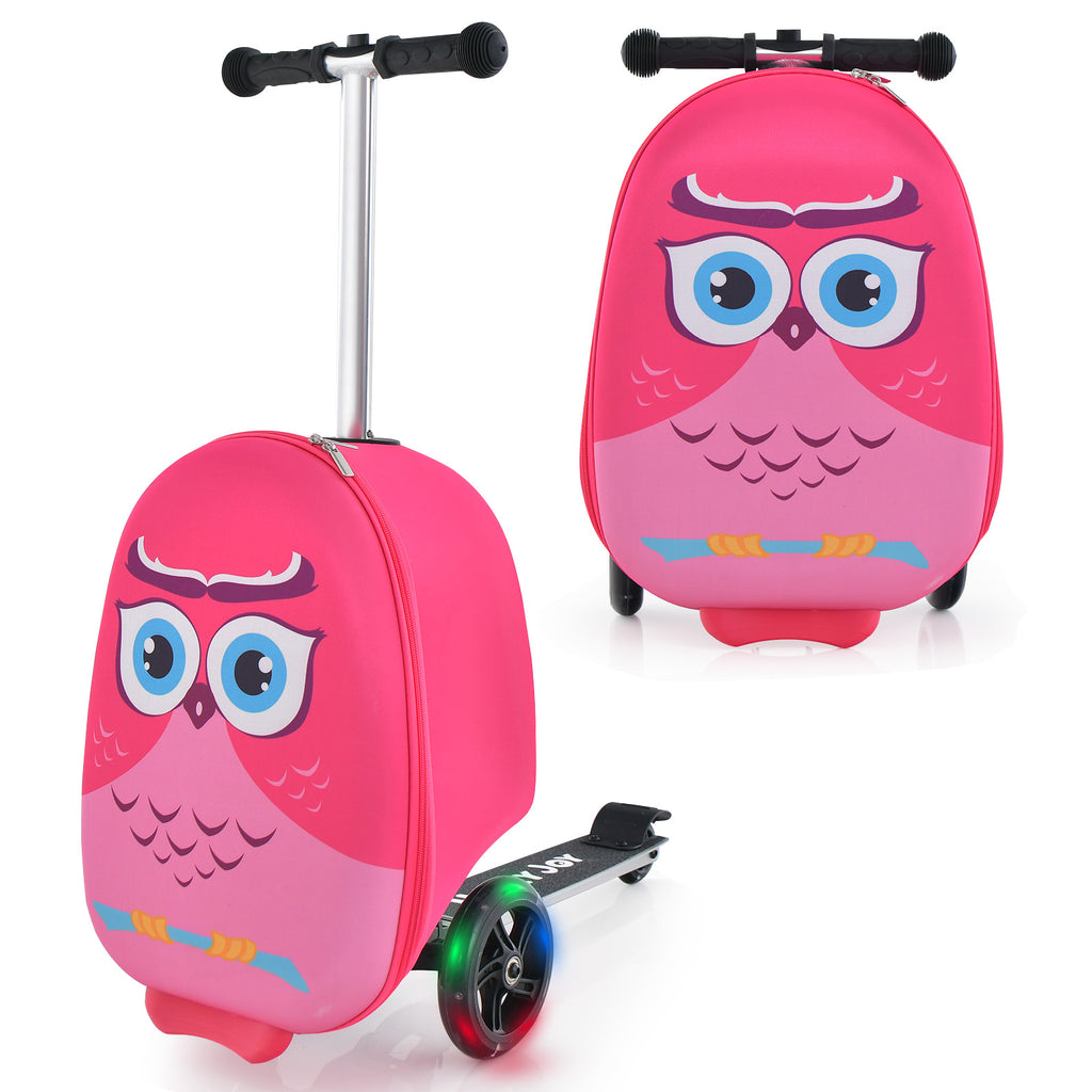 2-in-1 Folding Kids Scooter with Suitcase and 3 Color Lighted Wheels-Rose