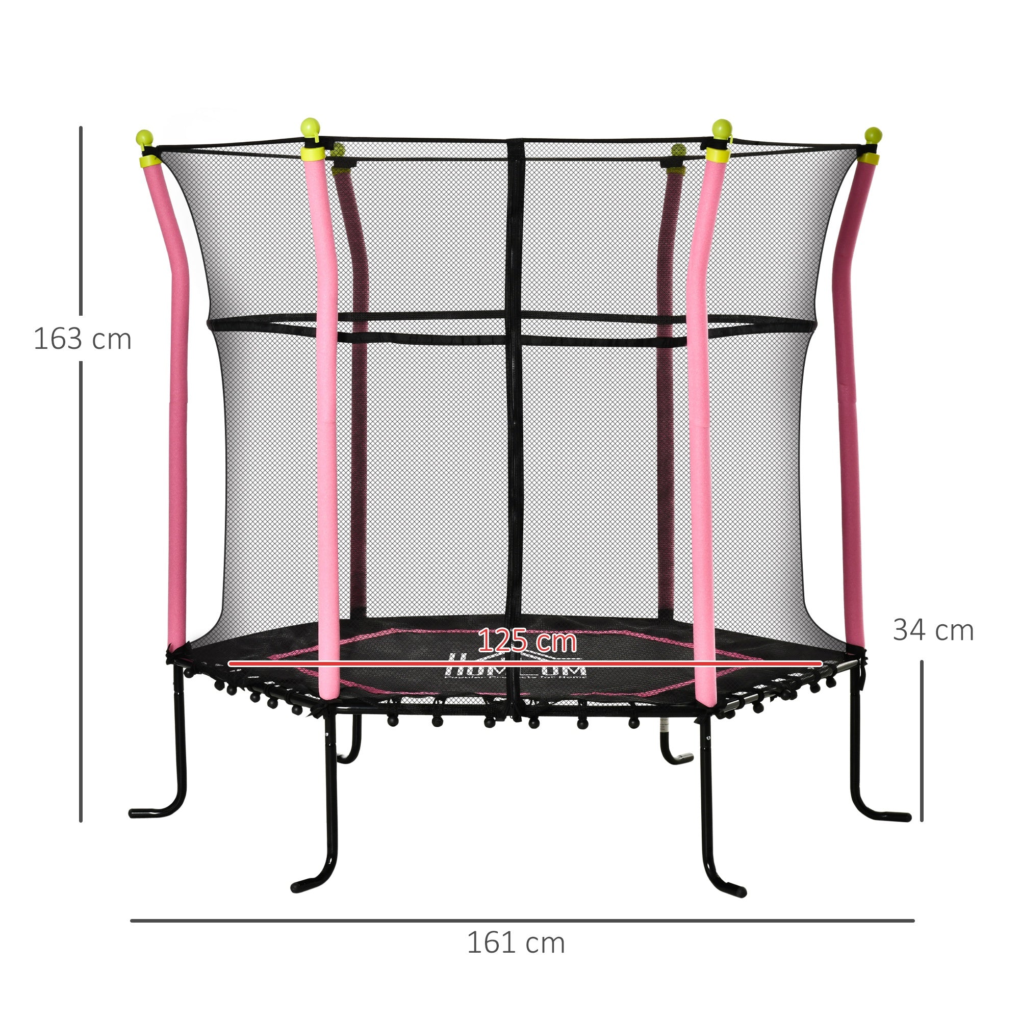 HOMCOM 5.2FT / 63 Inch Kids Trampoline With Enclosure Net Mini Indoor Outdoor Trampolines for Child Toddler Age 3 - 10 Years Pink - Inspirely