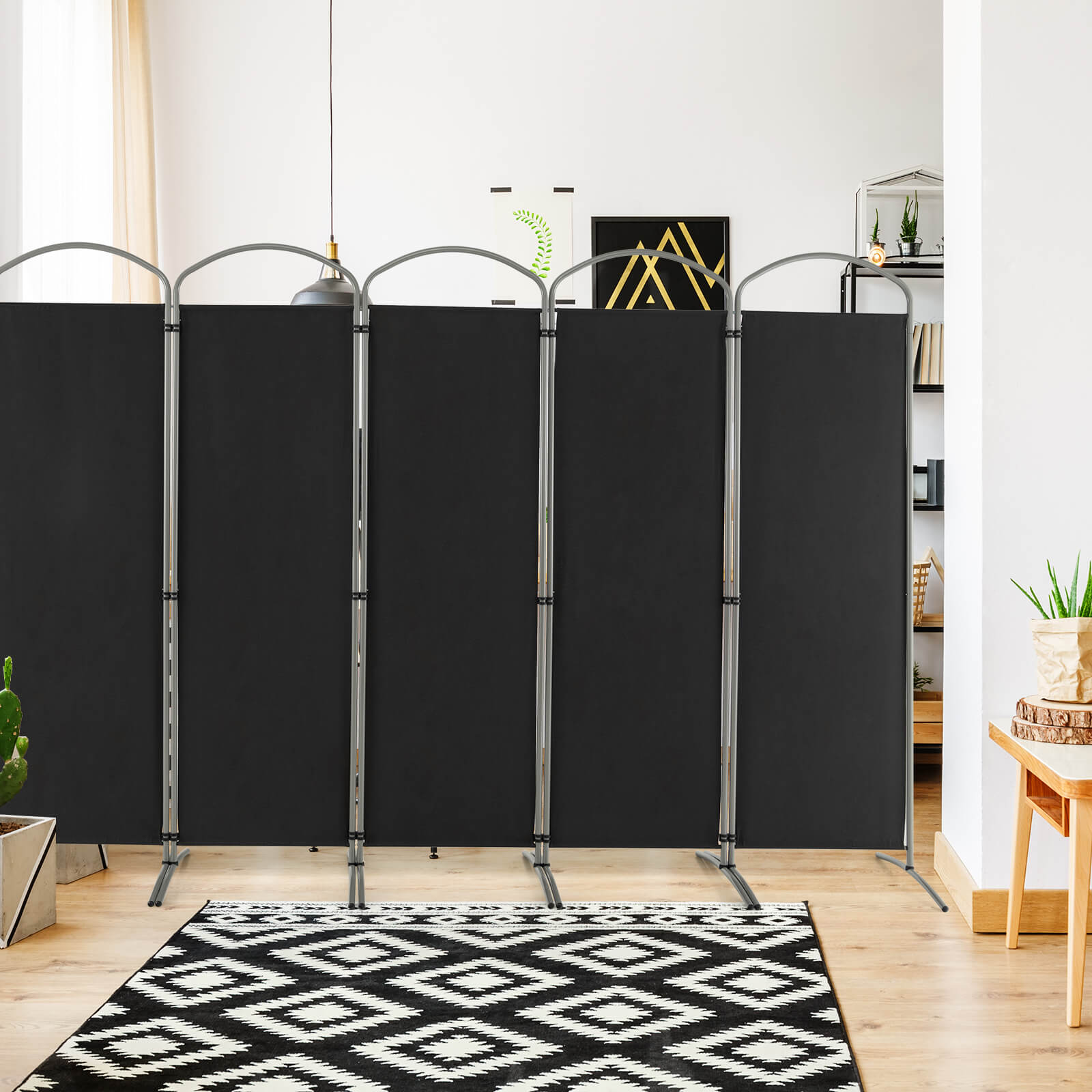 6 Panel Freestanding Fabric Room Divider for Home and Office-Black