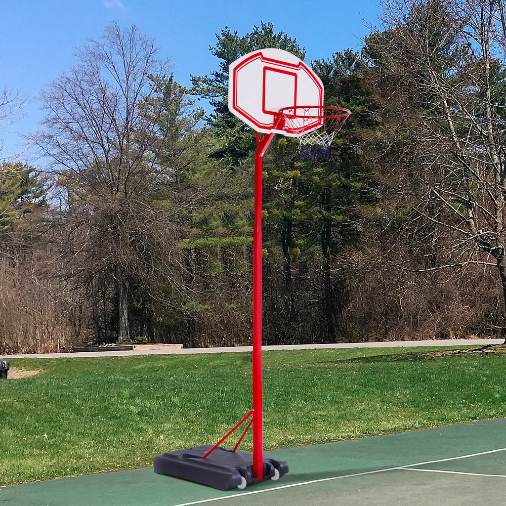 HOMCOM Steel Basketball Stand Height Adjustable Hoop Backboard Red - Inspirely