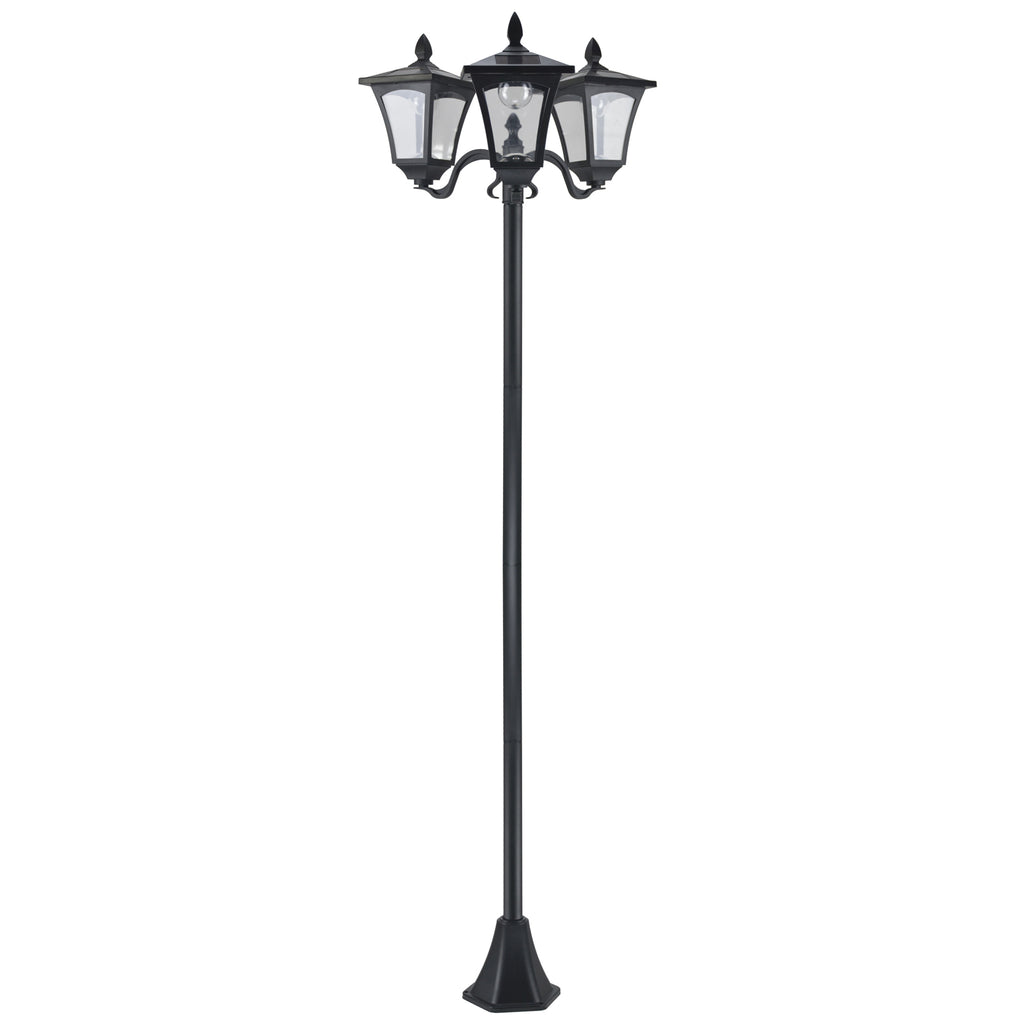 Outsunny 3-Solar Powered Lamp Post, IP44, 51.5Lx47Wx182.5H cm-Black - Inspirely