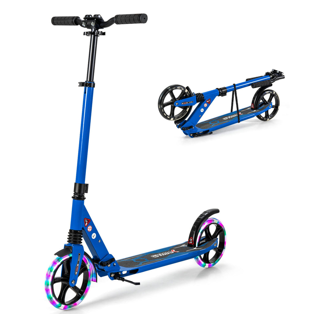Folding Kick Scooter with Large Wheels for Age 8+ Kids Teens Adults Blue