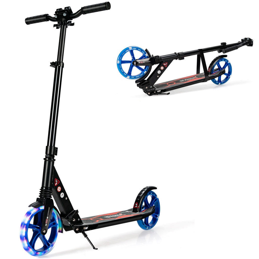 Folding Kick Scooter with Large Wheels for Age 8+ Kids Teens Adults Black