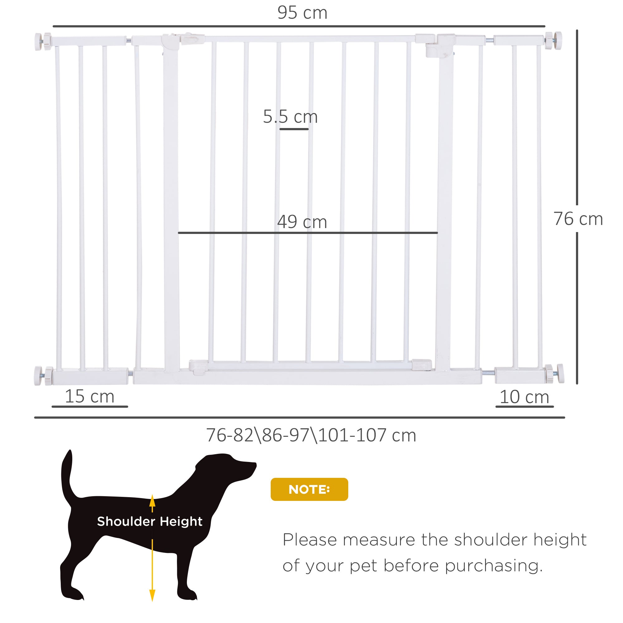 PawHut Pressure Fitted Pet Dog Safety Gate Metal Fence Extending 72-107cm Wide - Inspirely