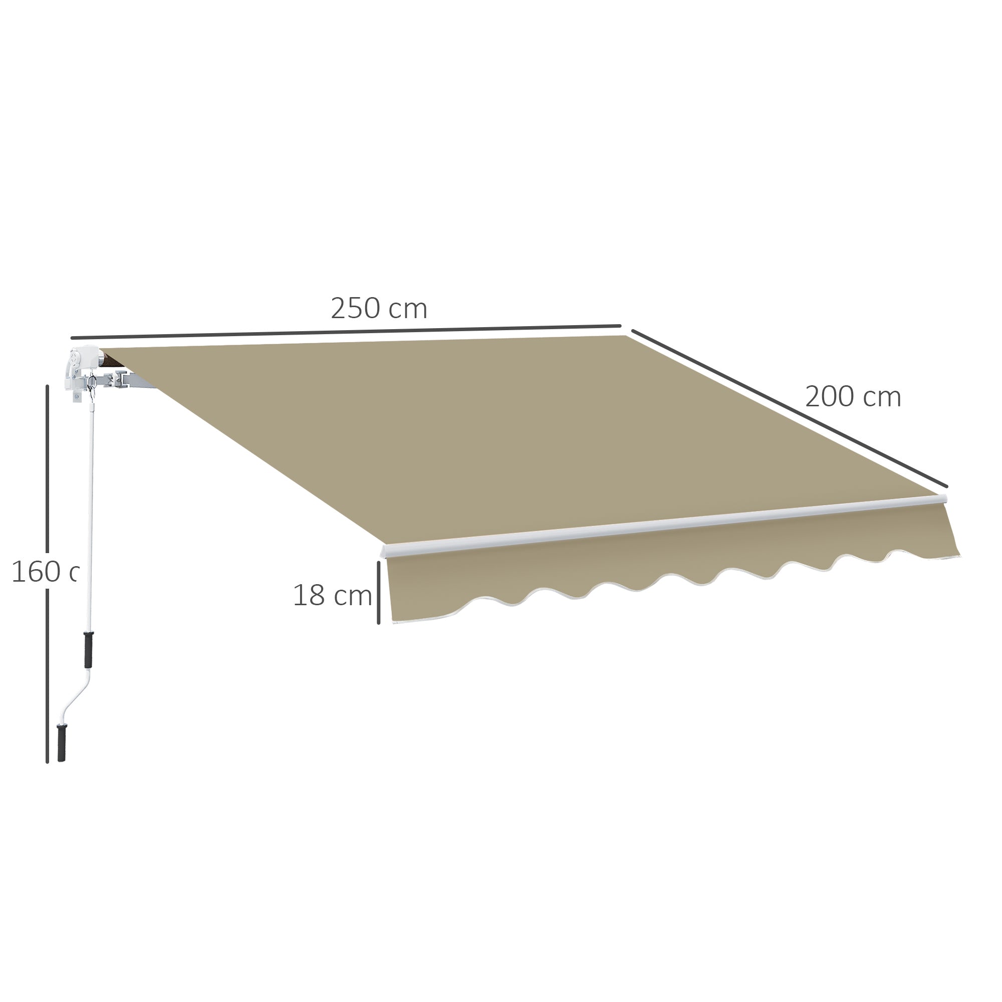 Outsunny 2.5x2 m Manual Retractable Awning-Beige Canopy/White Frame - Inspirely