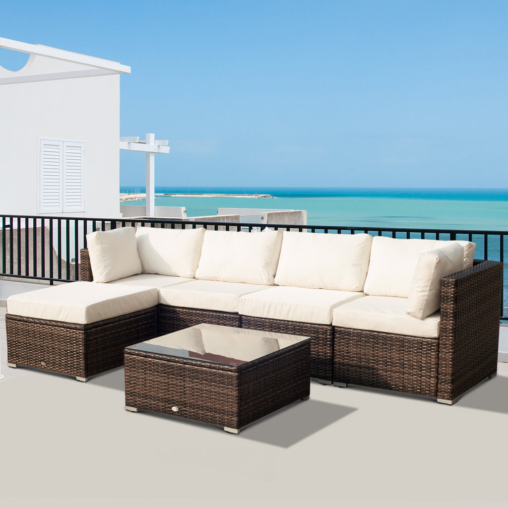 Outsunny 5-Seater Rattan Furniture Set- Brown/Milk White