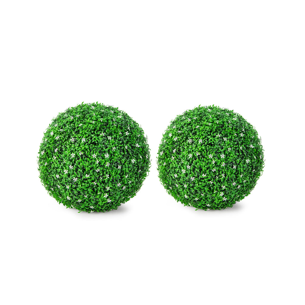 Set of 2 Artificial Topiary Balls 48cm Faux Boxwood Balls-with Flowers
