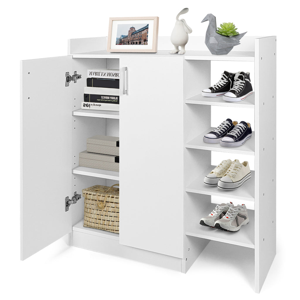 Freestanding Shoe Rack Storage Organizer with Adjustable Shelves-White