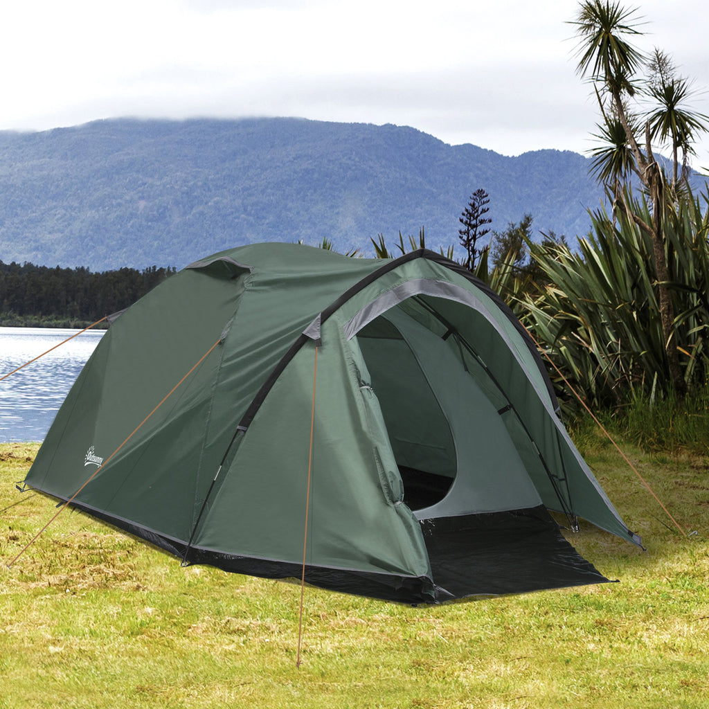 Outsunny Camping Dome Tent 2 Room for 3-4 Person with Weatherproof Vestibule Backpacking Tent Large Windows Lightweight for Fishing & Hiking Green - Inspirely