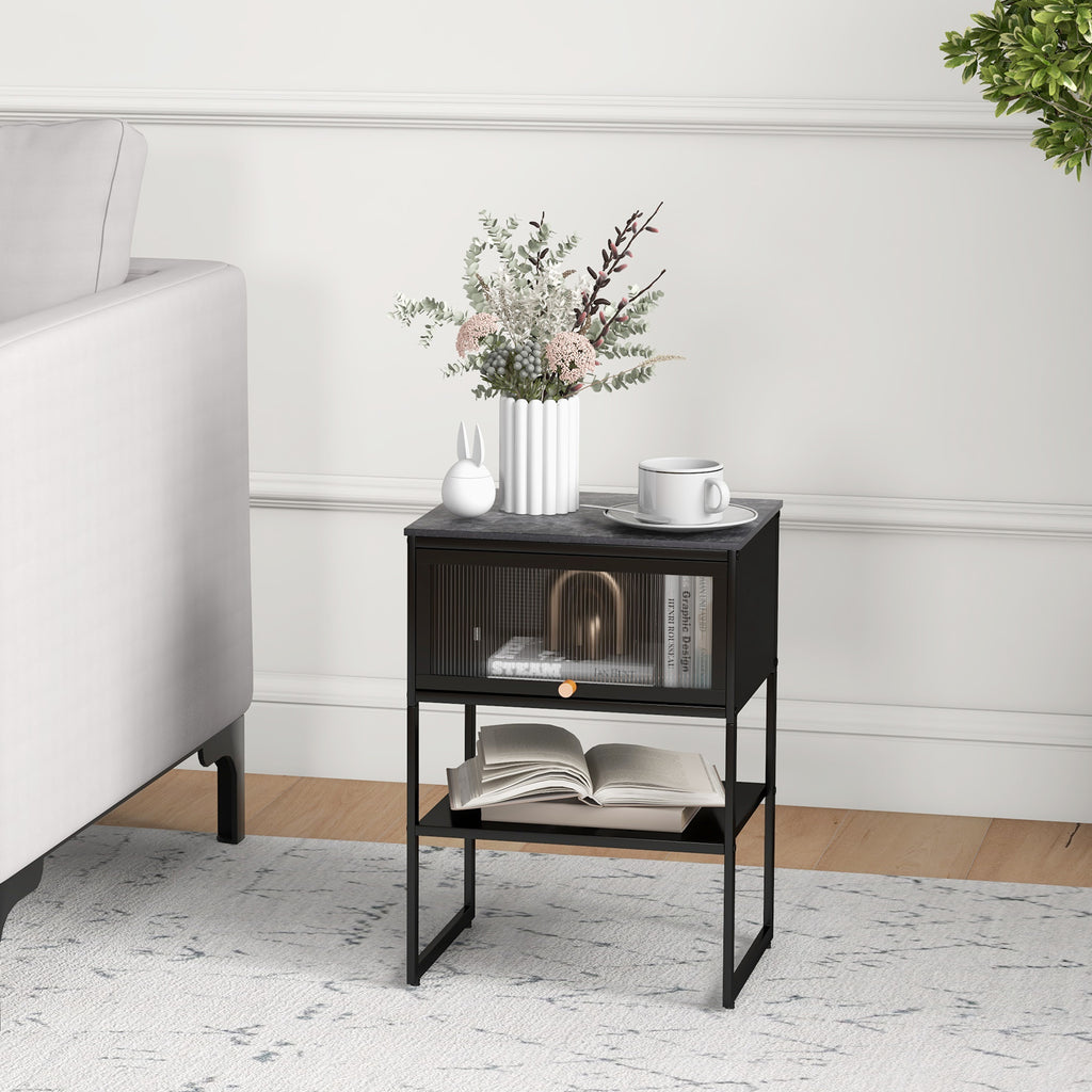 3-Tier Side Table with Storage Shelf for Living Room and Bedroom-Black