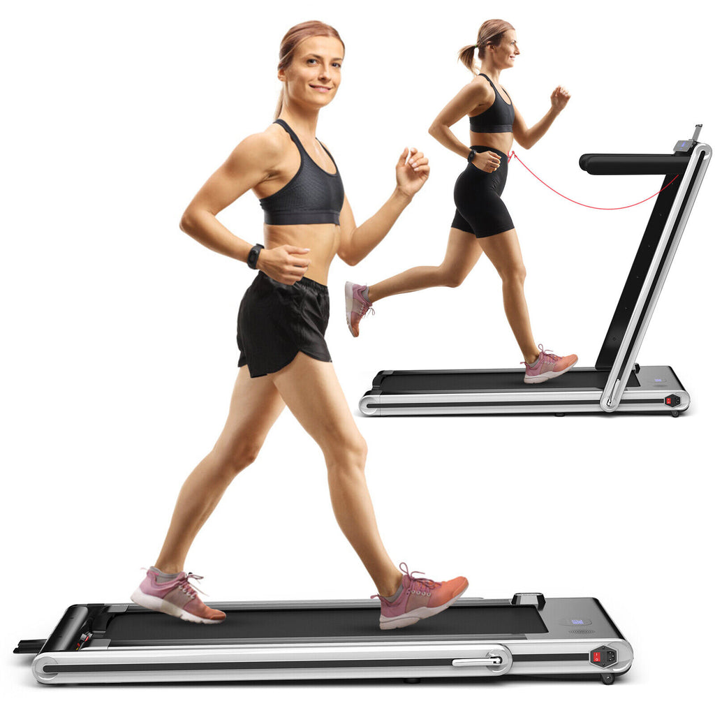 2 in 1 Folding Under Desk Treadmill with Dual LED Display Silver