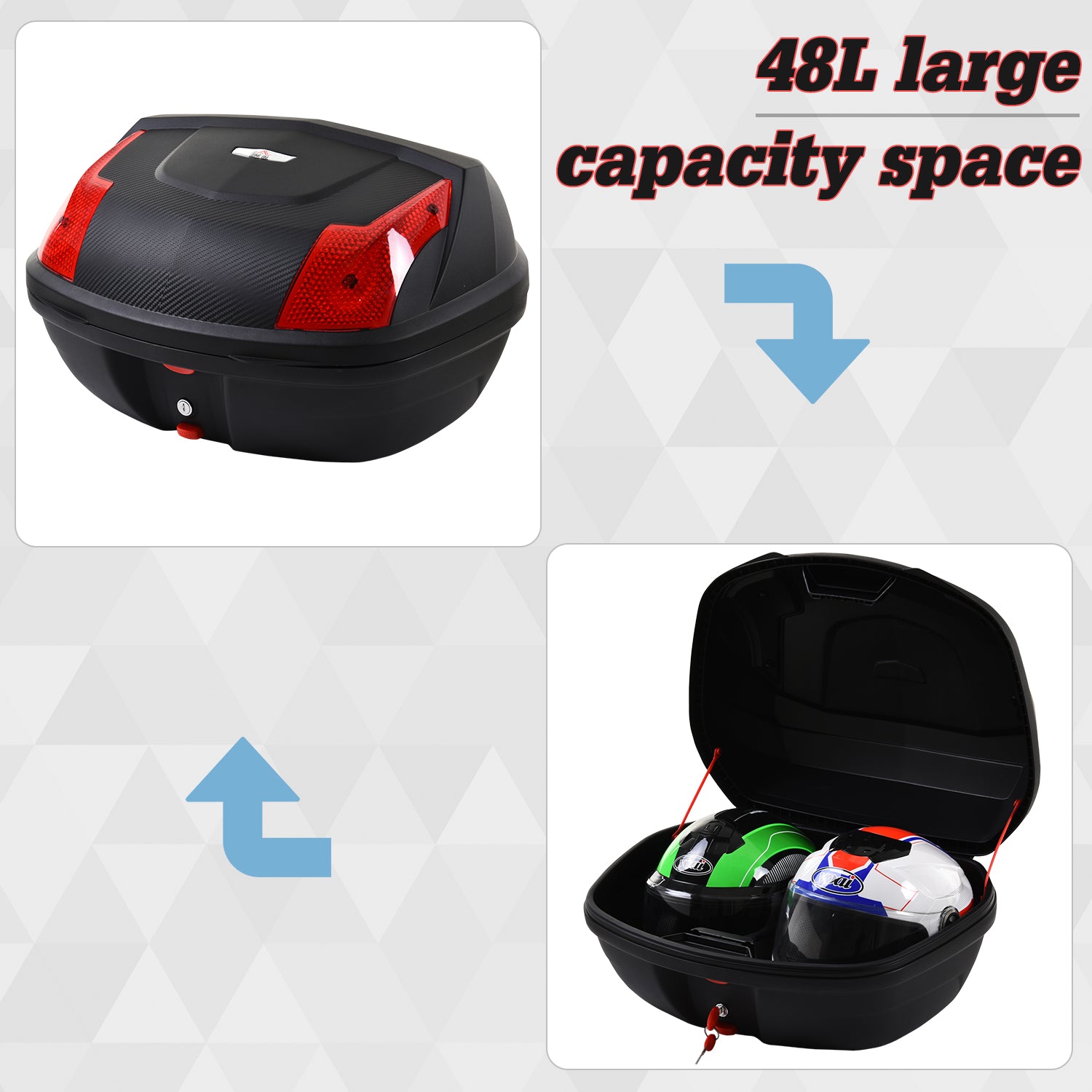 HOMCOM 48L Motorcycle Trunk Travel Luggage Storage Box Accessory Modern Tough Style - Black