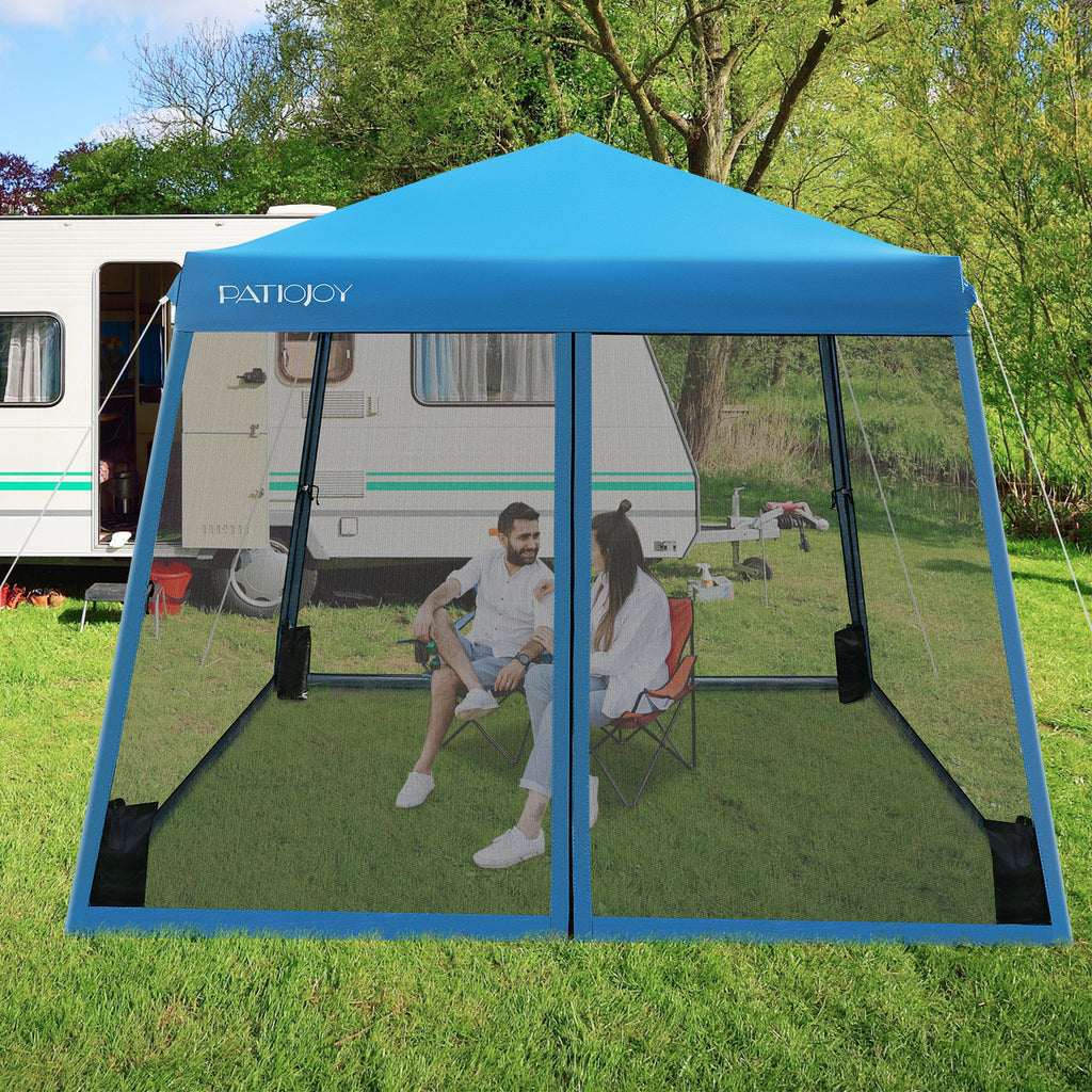 Outdoor Instant Pop-up Canopy with Mesh Sidewalls-Blue