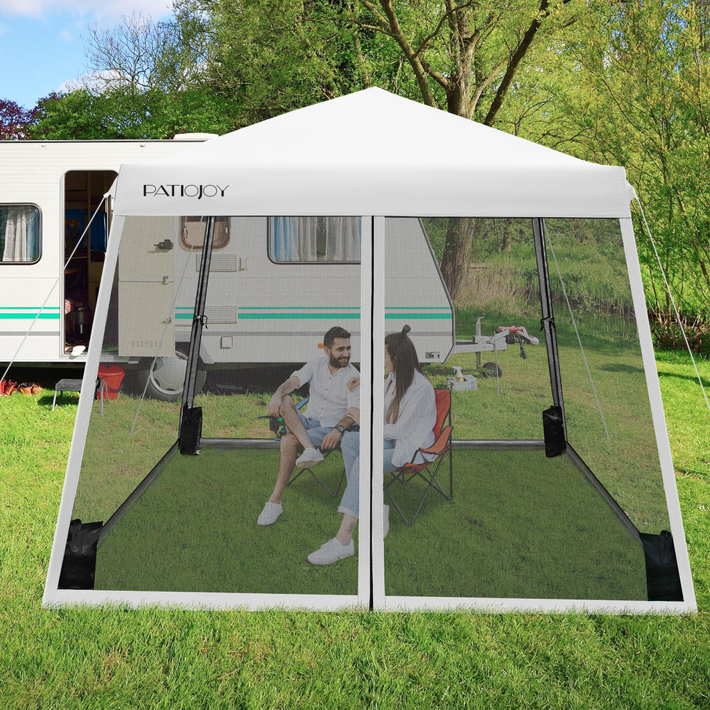 Outdoor Instant Pop-up Canopy with Mesh Sidewalls-White