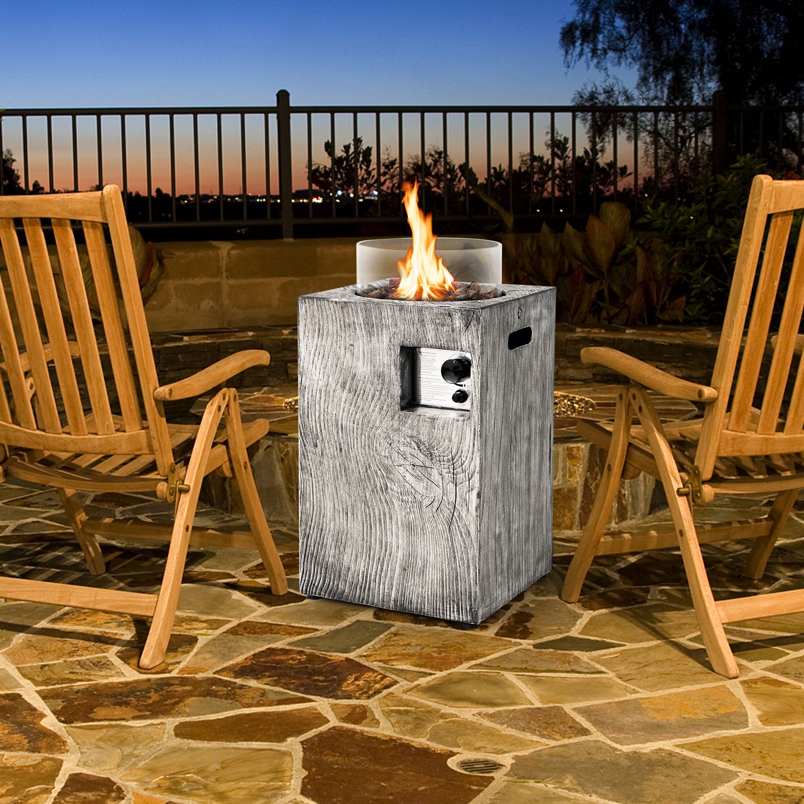 8.79 KW Propane Gas Fire Pit Table with Glass Wind Guard-Grey