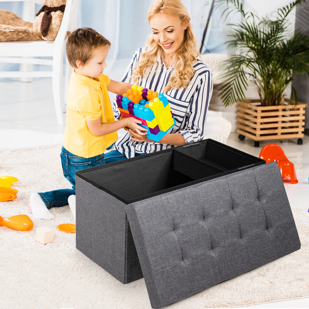 Fabric Foldable Storage Ottoman with Padded Seat for Living Room-Dark Grey