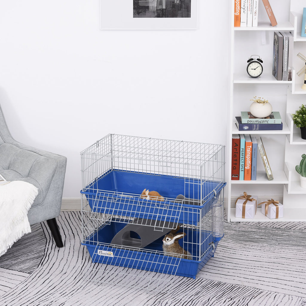 PawHut Metal 2-Tier Small Guinea Pigs Hutches Blue - Inspirely
