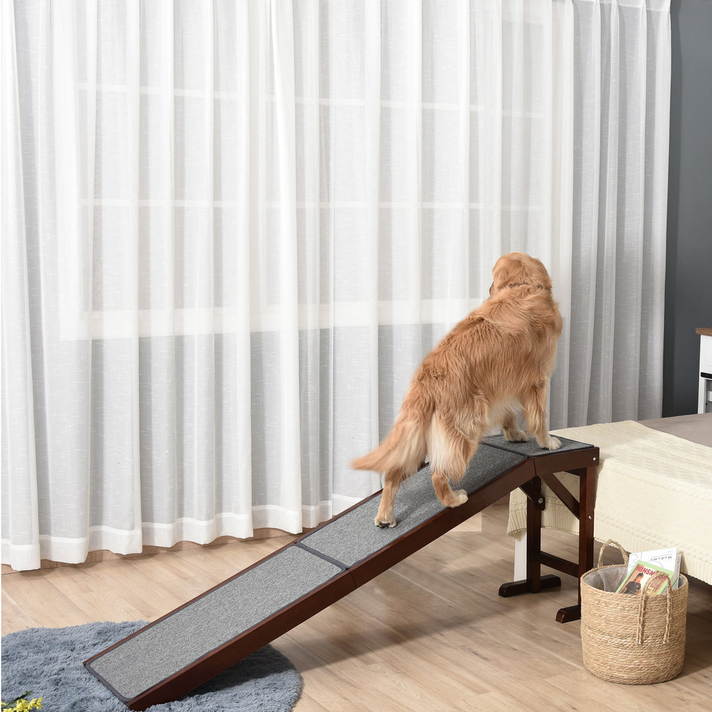 Dog Ramp Foldable, Non-slip Carpet Top Platform Brown Grey