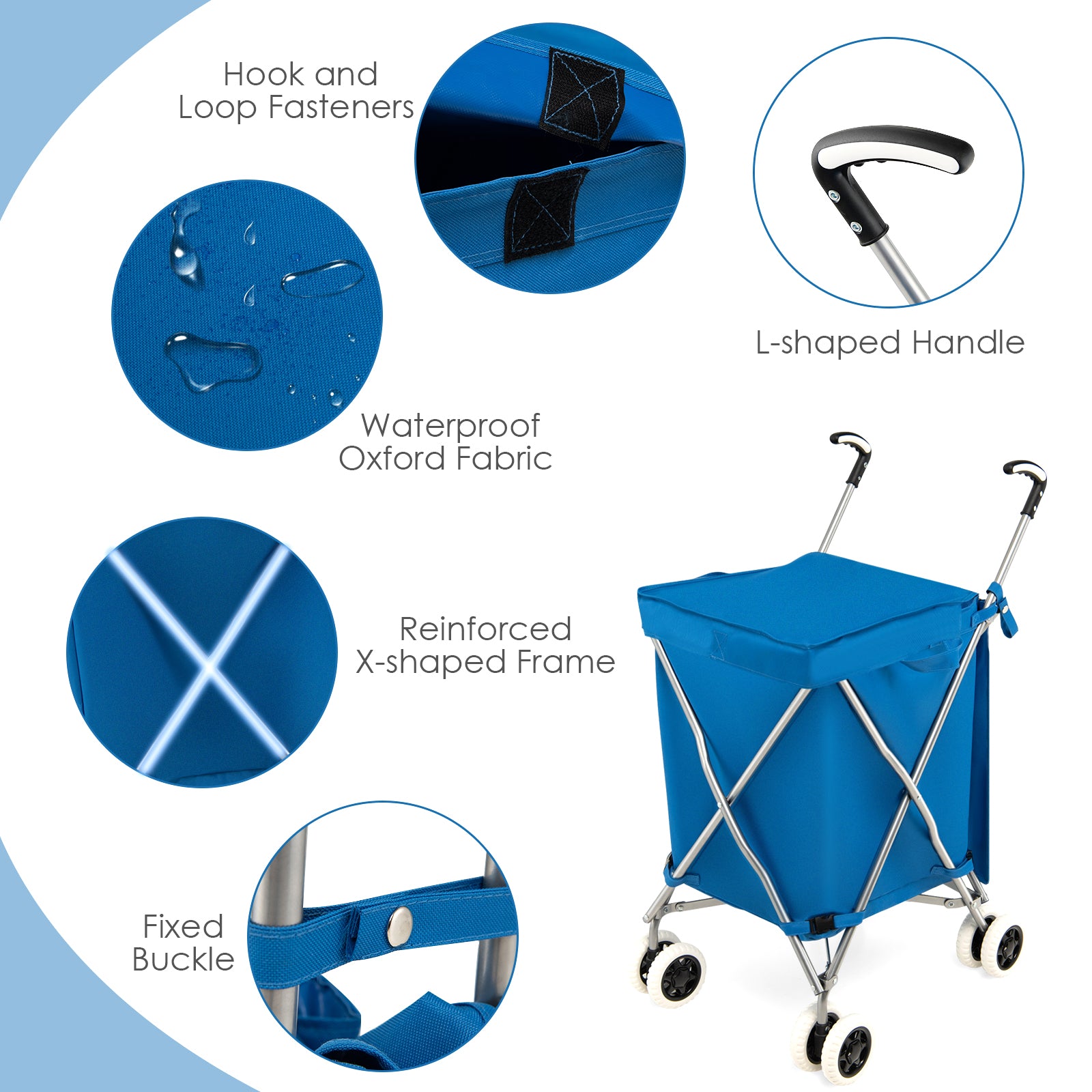90L Folding Shopping Trolley with Removable Waterproof Bag and Cove-Blue