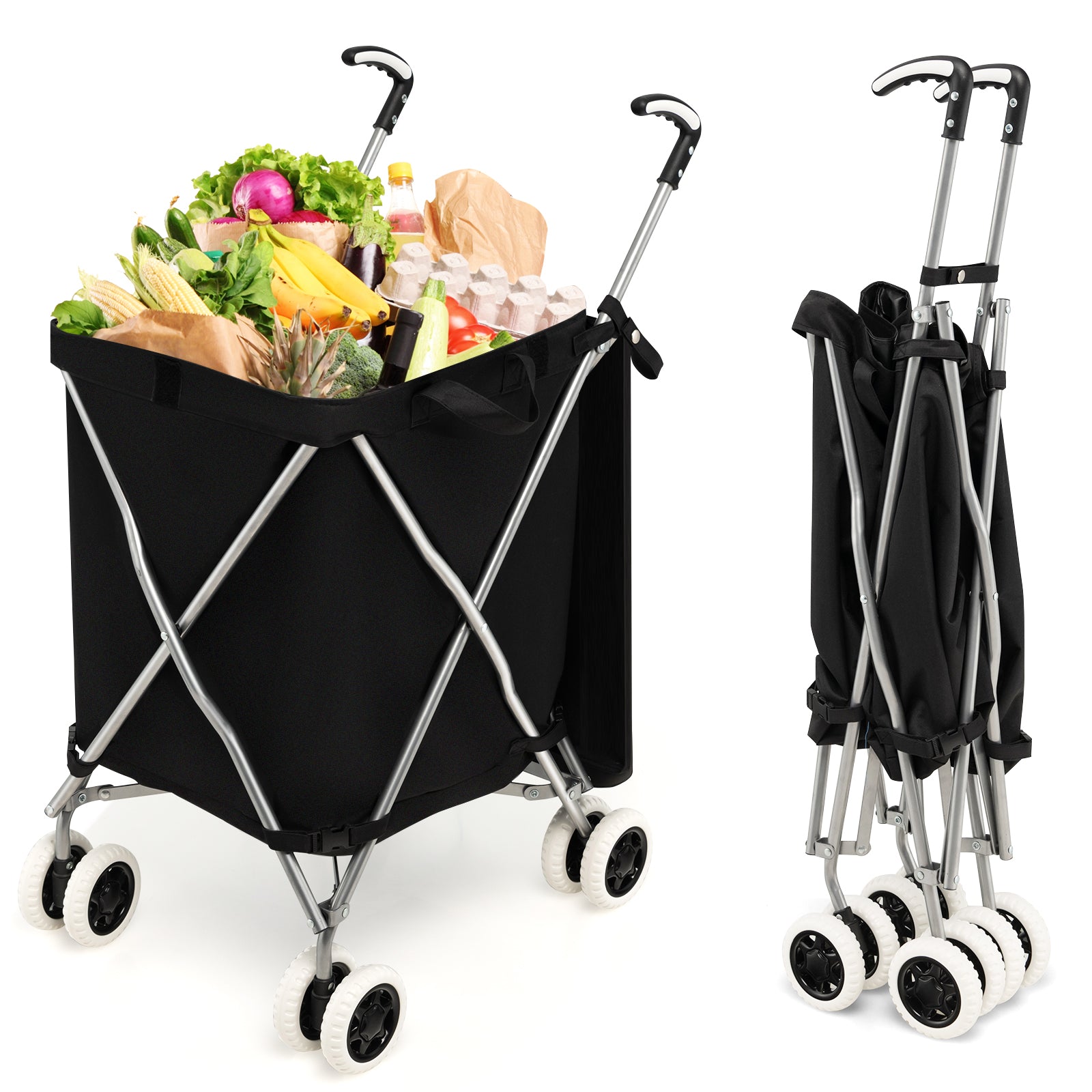 90L Folding Shopping Trolley with Removable Waterproof Bag and Cove-Black