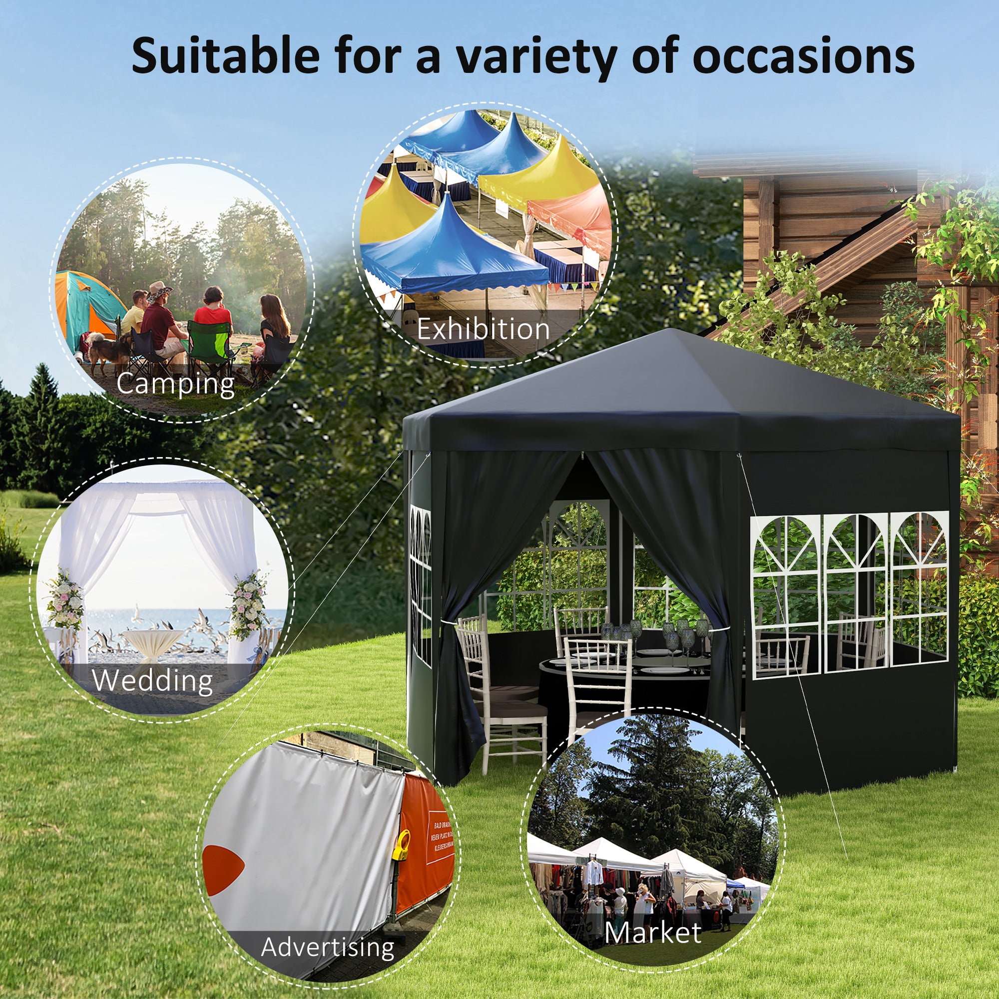 Outsunny 4 m Party Tent Wedding Gazebo Outdoor Waterproof PE Canopy Shade with 6 Removable Side Walls
