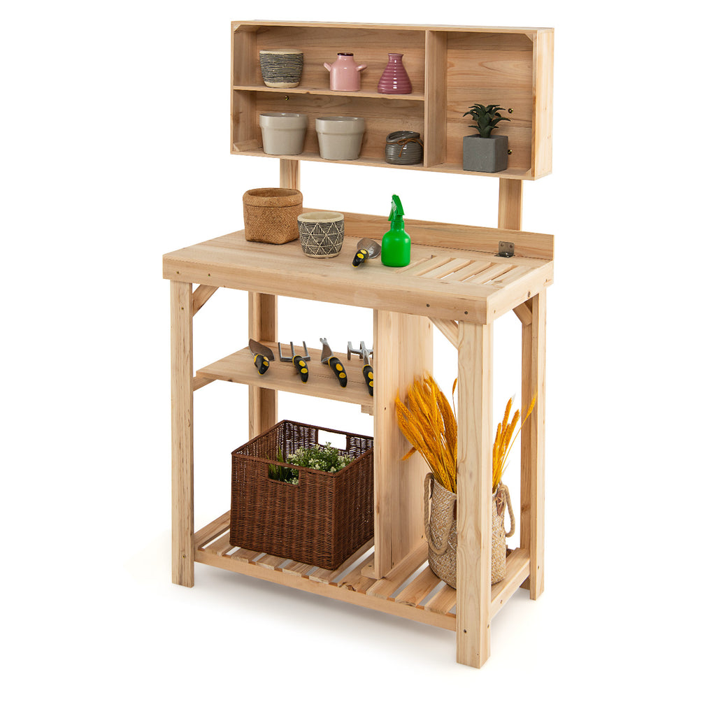 Garden Work Bench with Bottom Shelves and Top Compartments