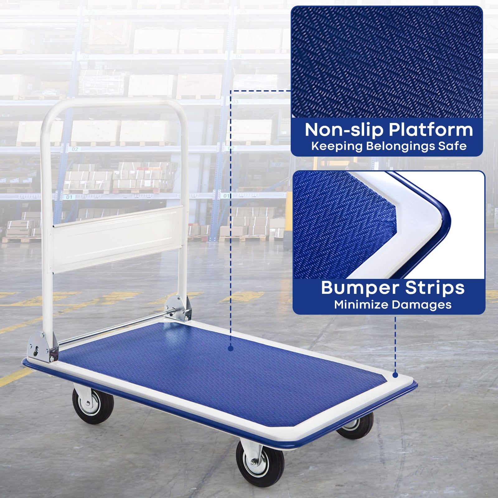 Folding Platform Trolley with Handle and Swivel Wheels