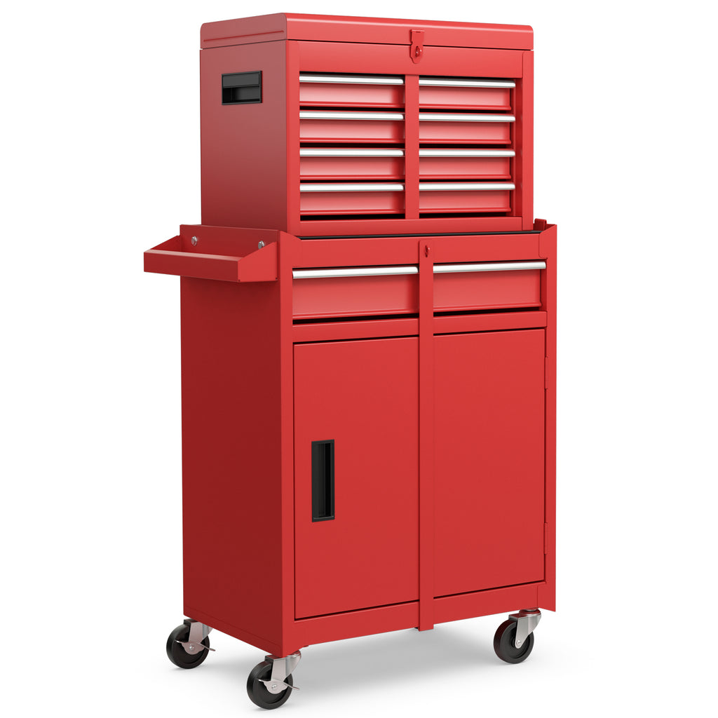 High Capacity Tool Storage Cabinet with Lockable Wheels-Red