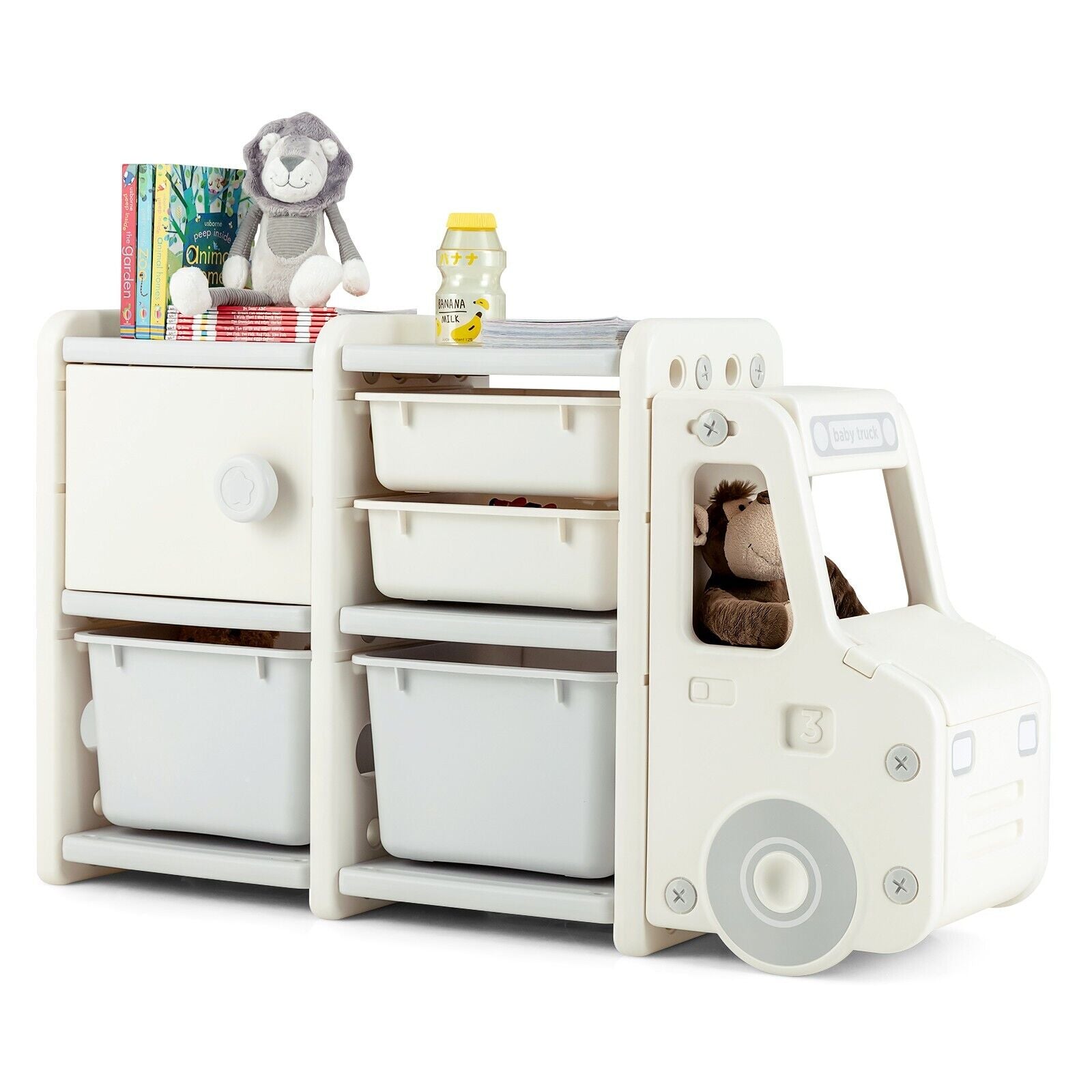 Kids Storage Units with 2 Plastic Bins and 2 Drawers