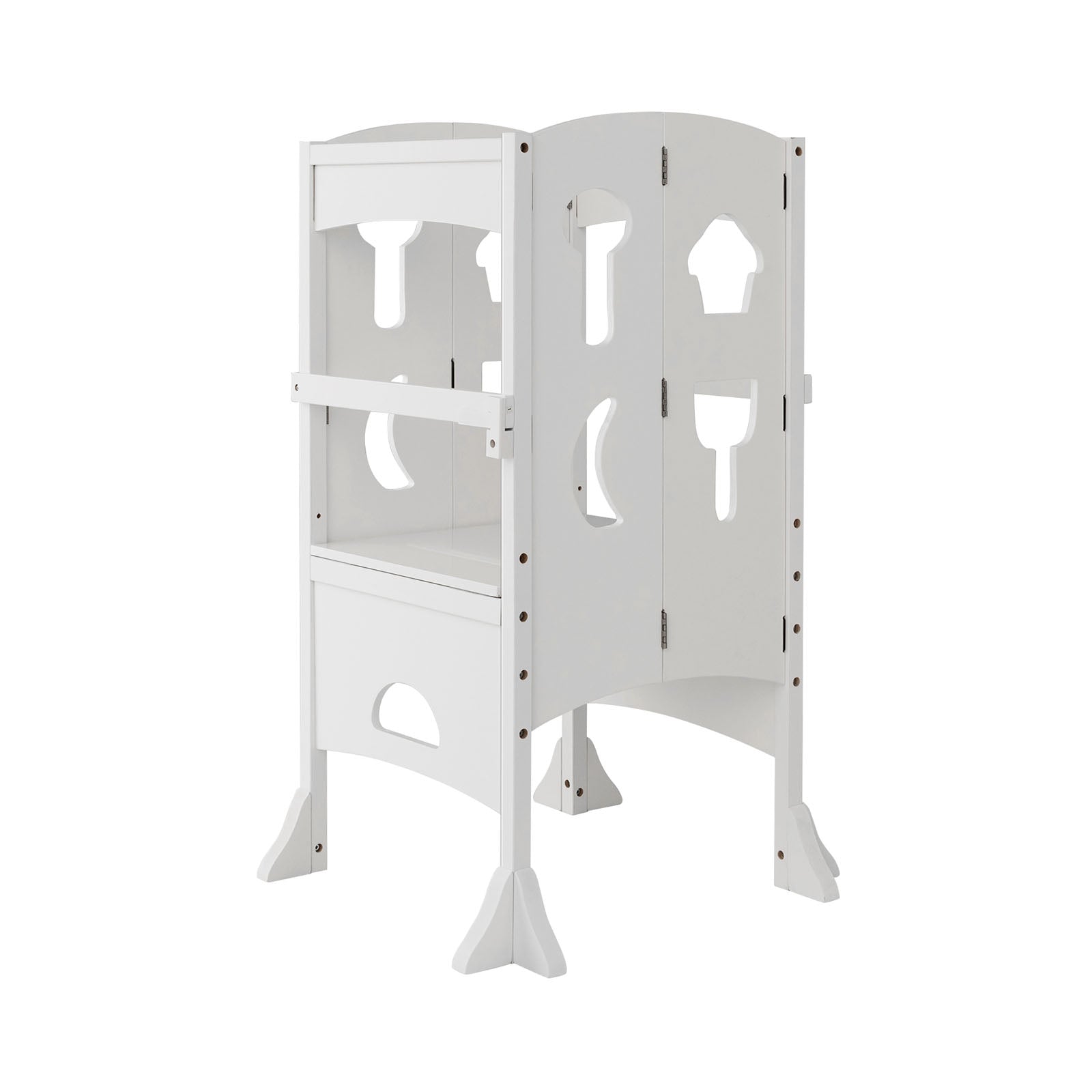 Folding Height Adjustable Kids Step Stool with Safety Latches-White