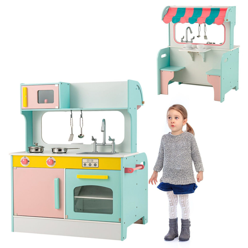 2 in 1 Kids Play Kitchen and Restaurant with Faucet