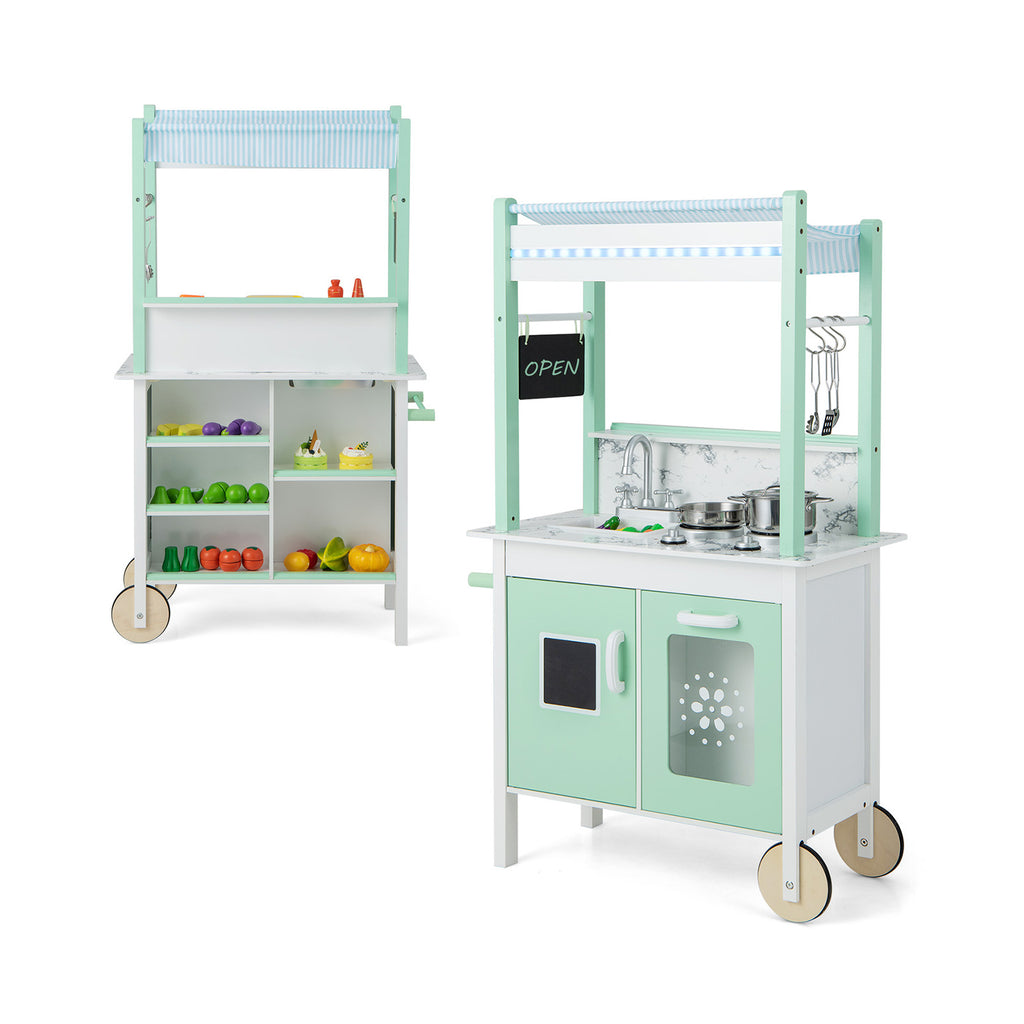 Double-sided Pretend Play Kitchen with Remote Control for Kids 3+-Green
