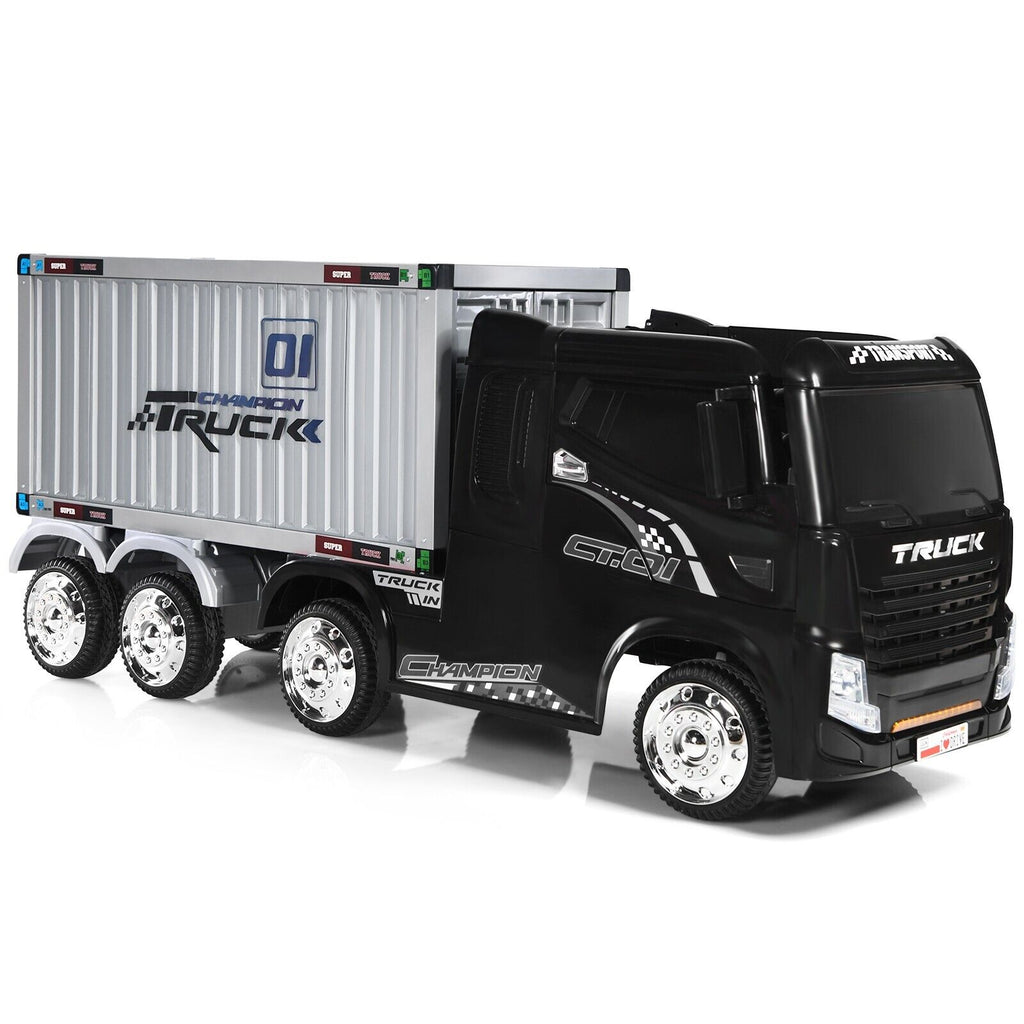 12V Ride-On Semi-Truck with Container for Kids of 3-8 Year Old-Black
