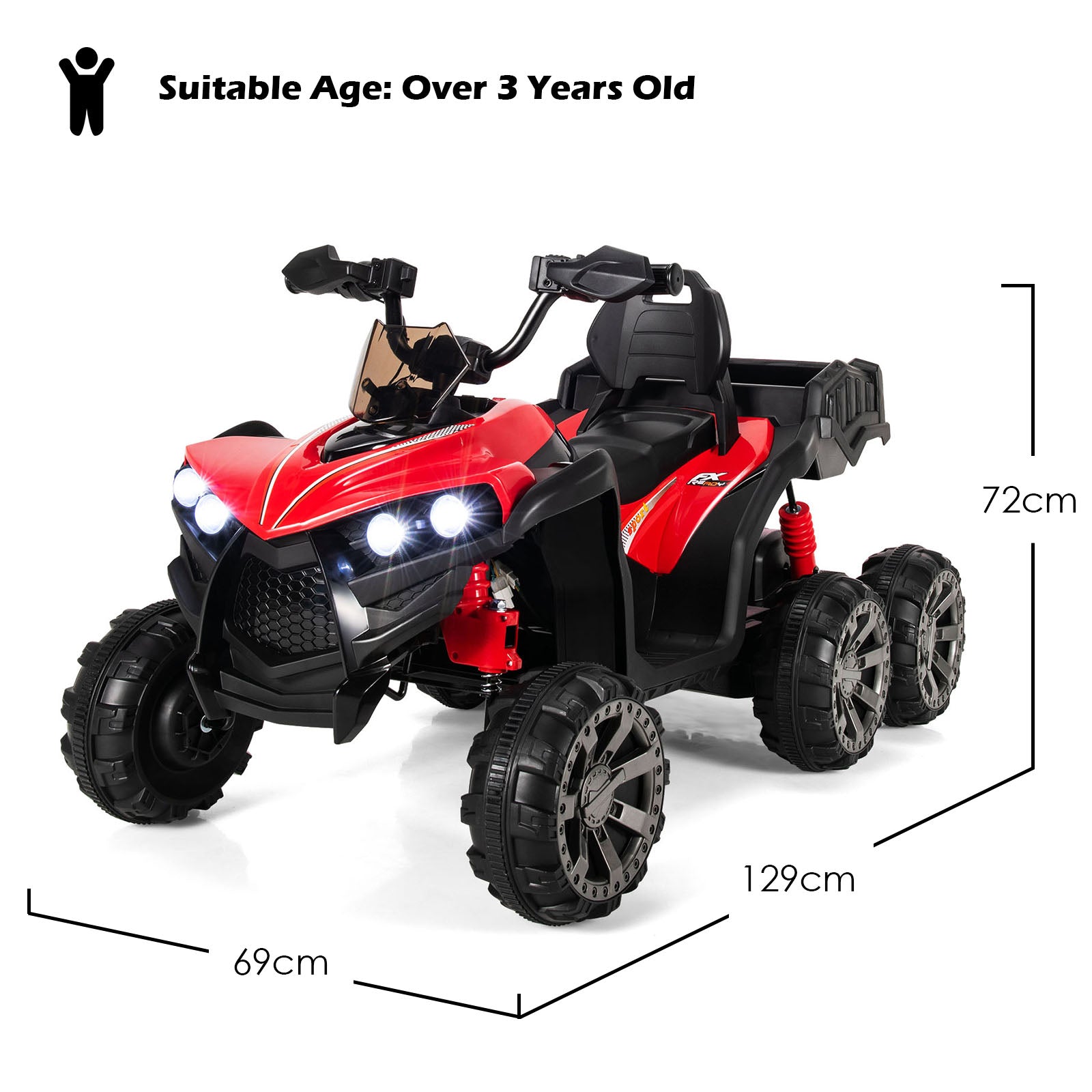 6 Wheels Kids Electric ATV with 4 Motors-Red