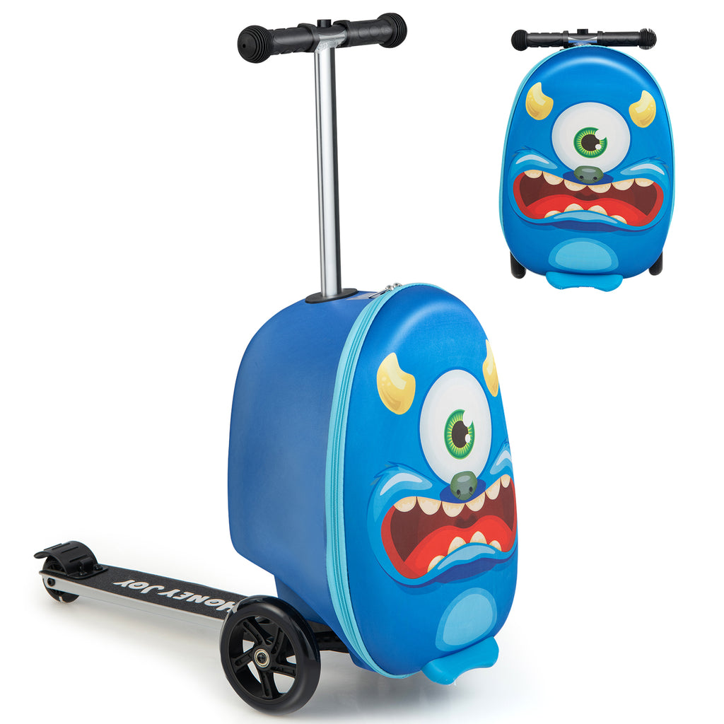 2-in-1 Folding Kids Scooter with Suitcase and 3 Color Lighted Wheels-Navy