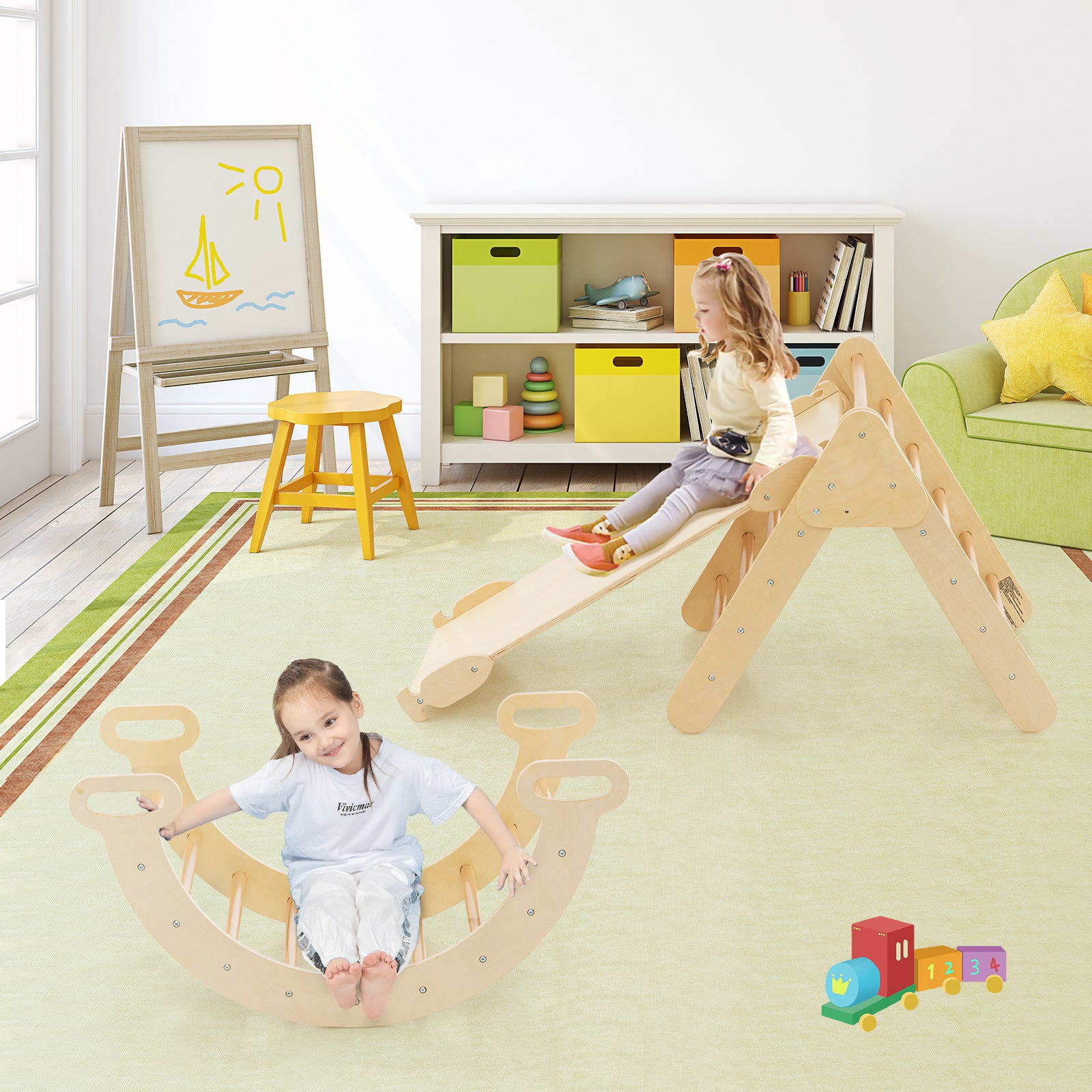 Triangle Climbing Toys with Climbing Triangle Arch Ramp for 1+ Years Old-Natural