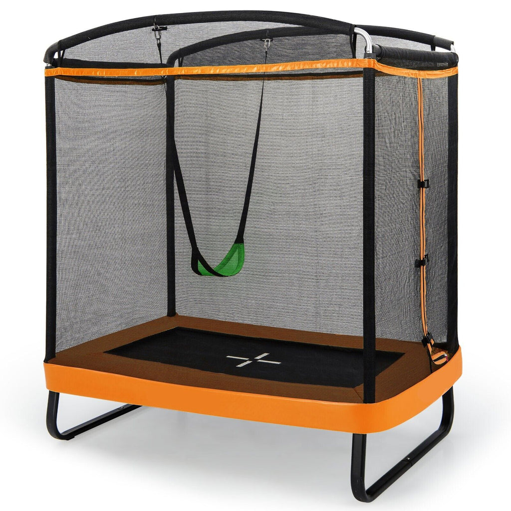 6 Feet Kids Trampoline with Swing and Enclosure Safety Net-Orange