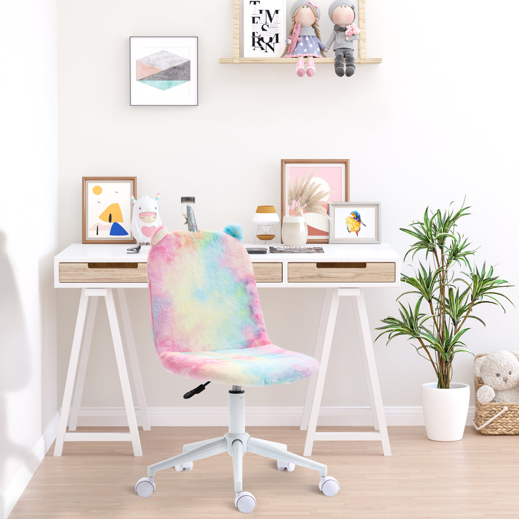 Vinsetto Fluffy Unicorn Office Chair with Mid-Back and Swivel Wheel, Cute Desk Chair, Rainbow Multi-Colored